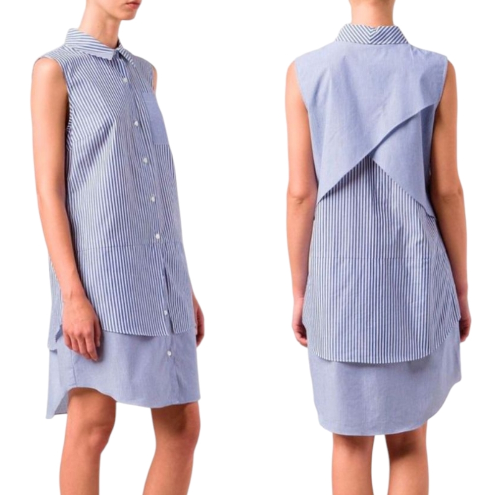 Derek Lam 10 Crosby blue white striped button front Sleeveless shirt dress